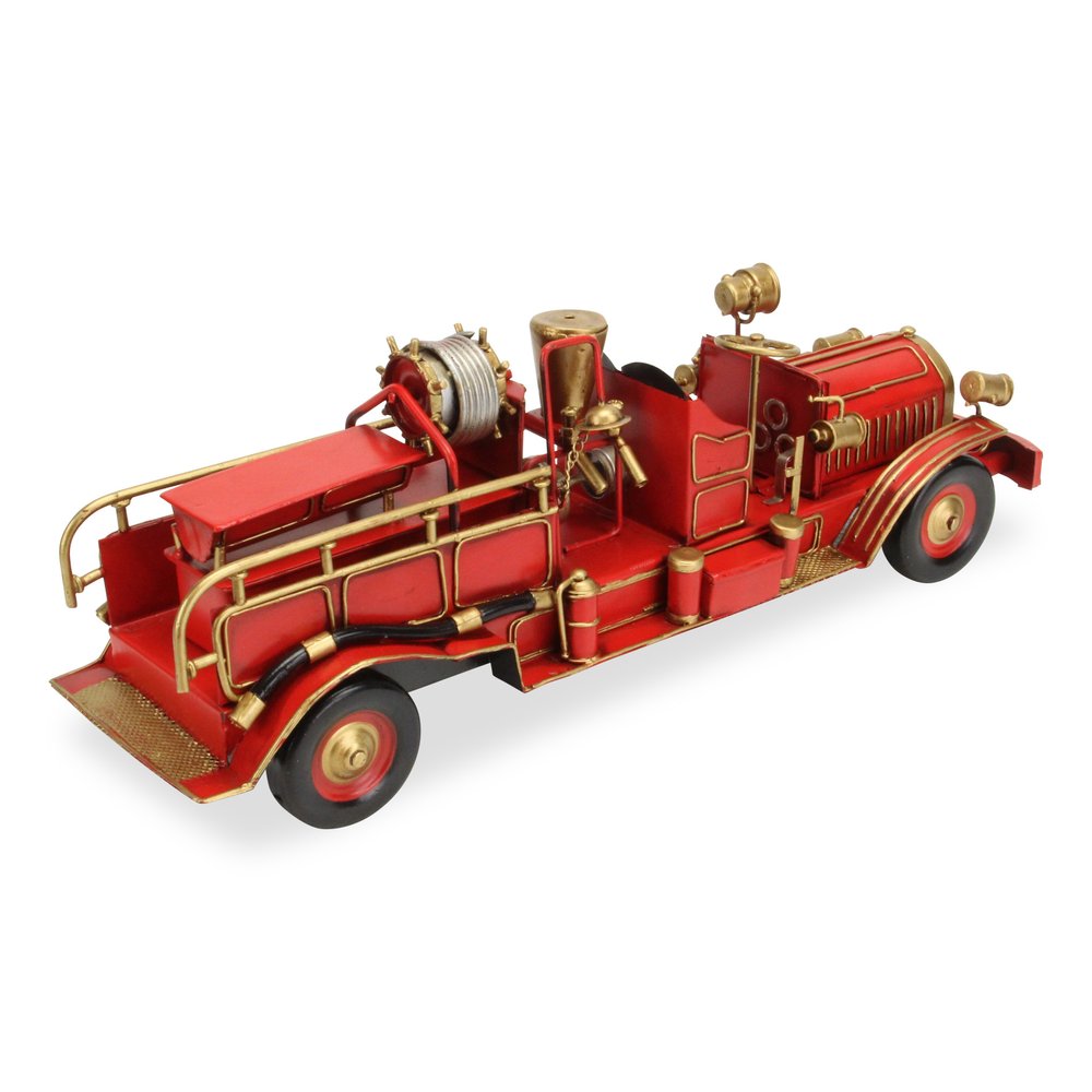 6" Red and Gold Metal Hand Painted Early 20th Century Red Fire Engine Model Car HomeRoots