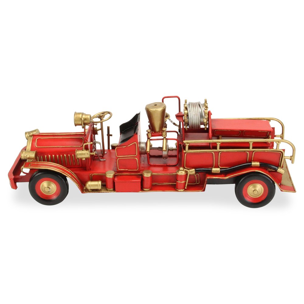 6" Red and Gold Metal Hand Painted Early 20th Century Red Fire Engine Model Car HomeRoots
