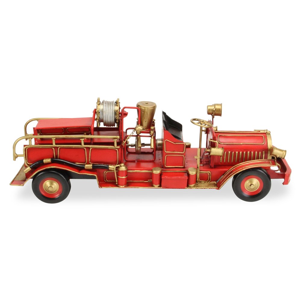 6" Red and Gold Metal Hand Painted Early 20th Century Red Fire Engine Model Car HomeRoots