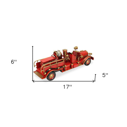 6" Red and Gold Metal Hand Painted Early 20th Century Red Fire Engine Model Car HomeRoots