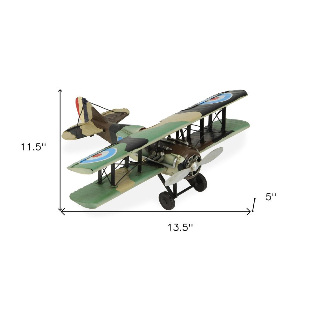 5" Green Metal Hand Painted 1918 Aviation Military Plane Model Airplane HomeRoots