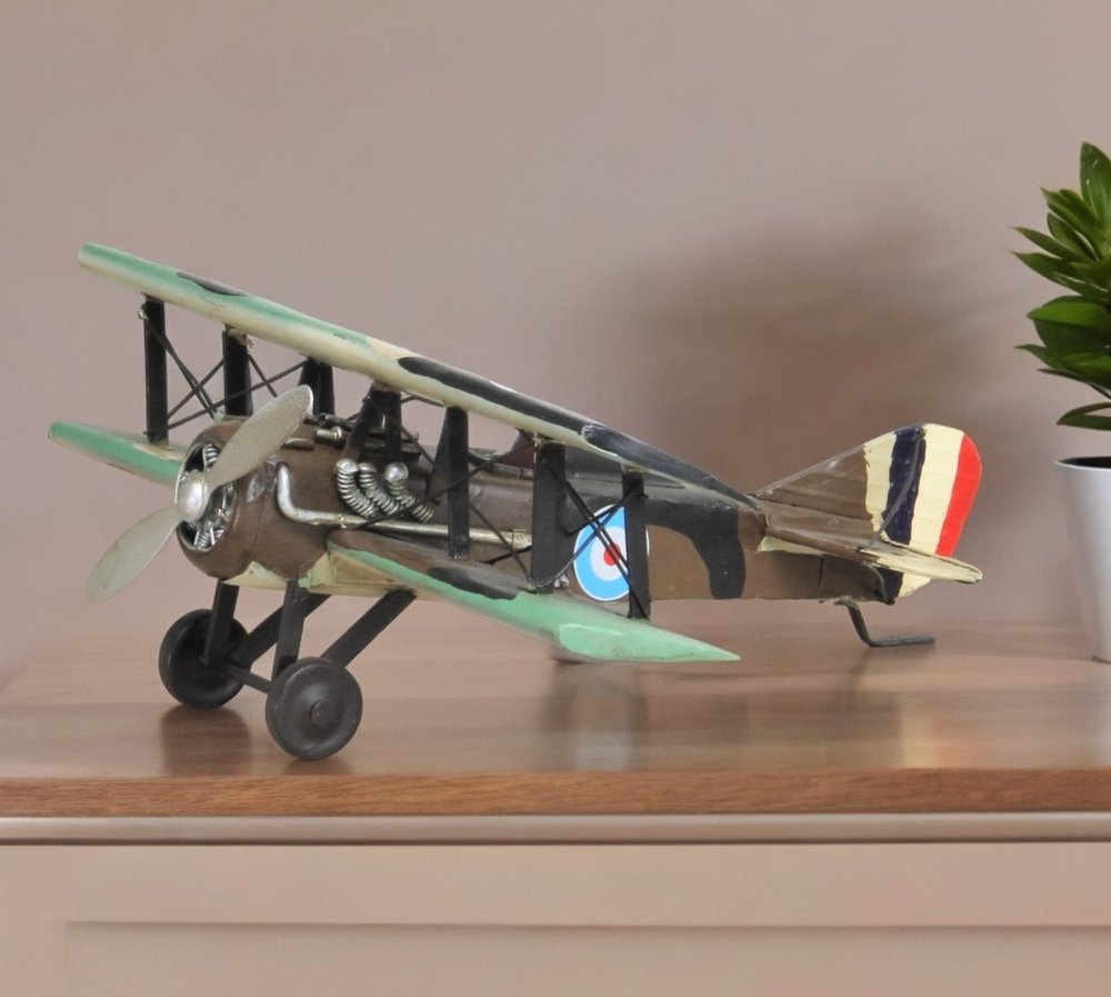 5" Green Metal Hand Painted 1918 Aviation Military Plane Model Airplane HomeRoots