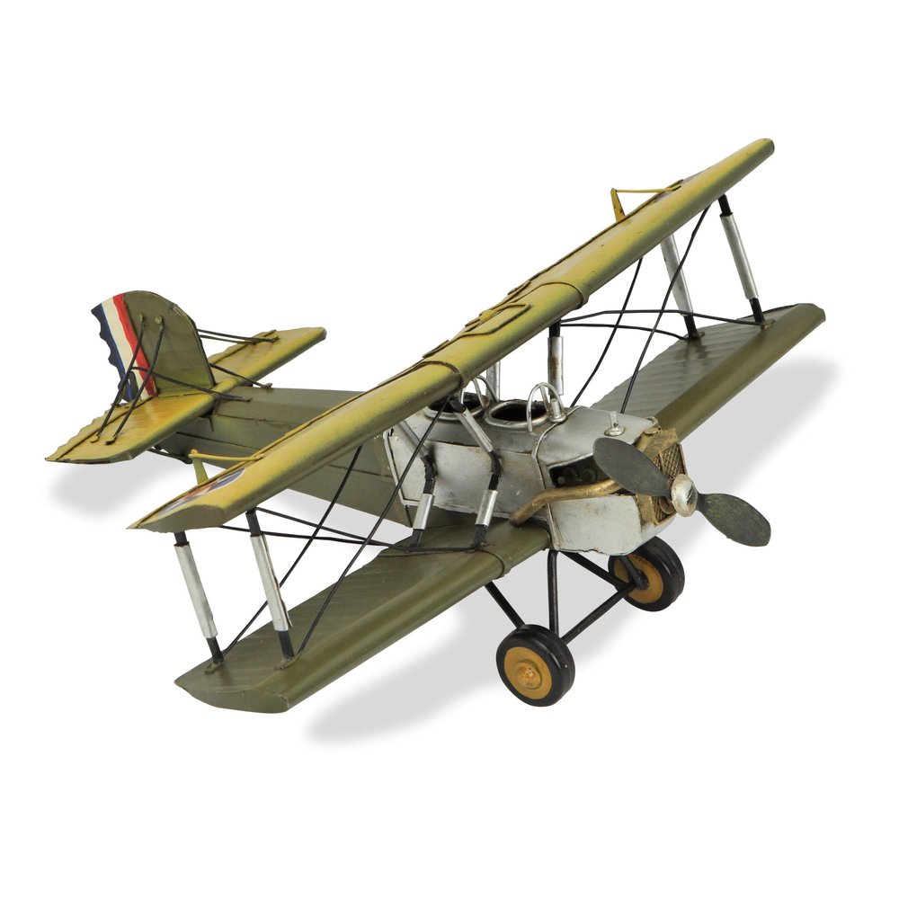 6" Yellow and Green Metal Hand Painted Model Airplane Tabletop Sculpture HomeRoots
