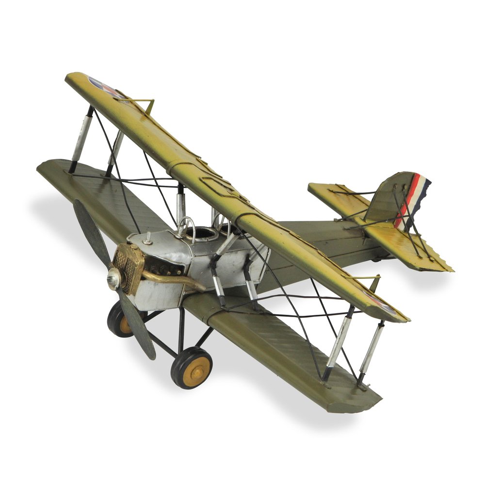 6" Yellow and Green Metal Hand Painted Model Airplane Tabletop Sculpture HomeRoots