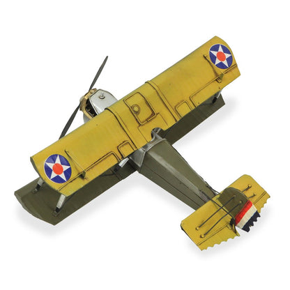 6" Yellow and Green Metal Hand Painted Model Airplane Tabletop Sculpture HomeRoots