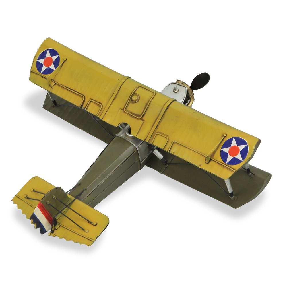 6" Yellow and Green Metal Hand Painted Model Airplane Tabletop Sculpture HomeRoots