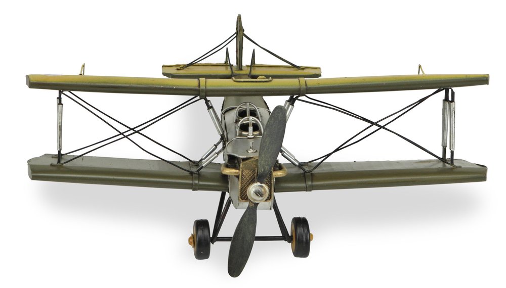 6" Yellow and Green Metal Hand Painted Model Airplane Tabletop Sculpture HomeRoots