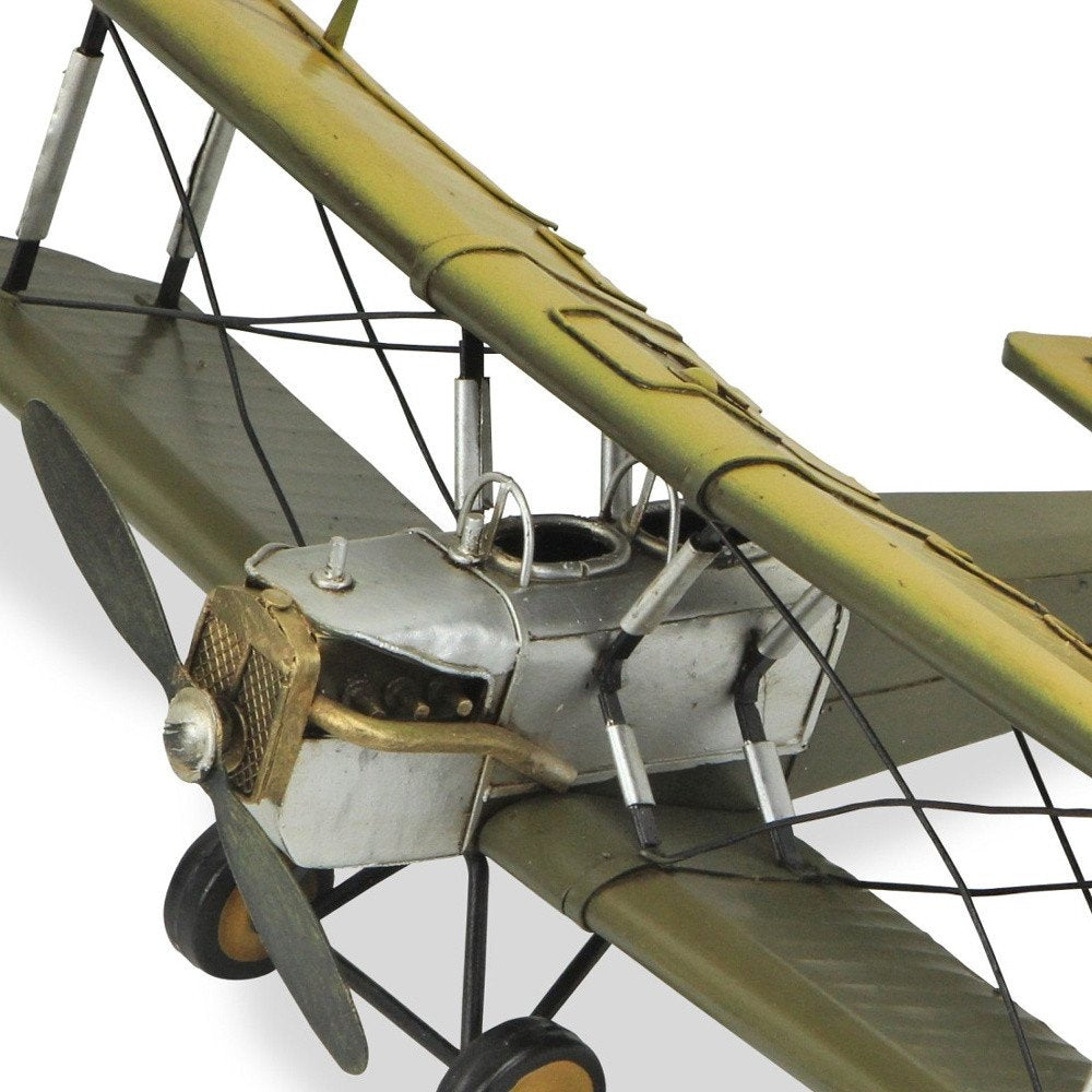 6" Yellow and Green Metal Hand Painted Model Airplane Tabletop Sculpture HomeRoots