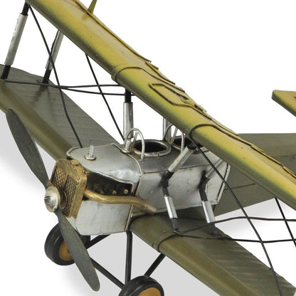 6" Yellow and Green Metal Hand Painted Model Airplane Tabletop Sculpture HomeRoots