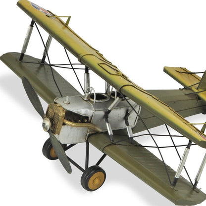 6" Yellow and Green Metal Hand Painted Model Airplane Tabletop Sculpture HomeRoots
