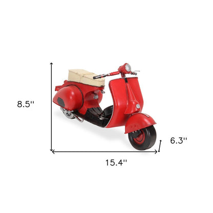 9" Red and Black Metal Hand Painted 1959 Red Scooter Model Motorcycle HomeRoots