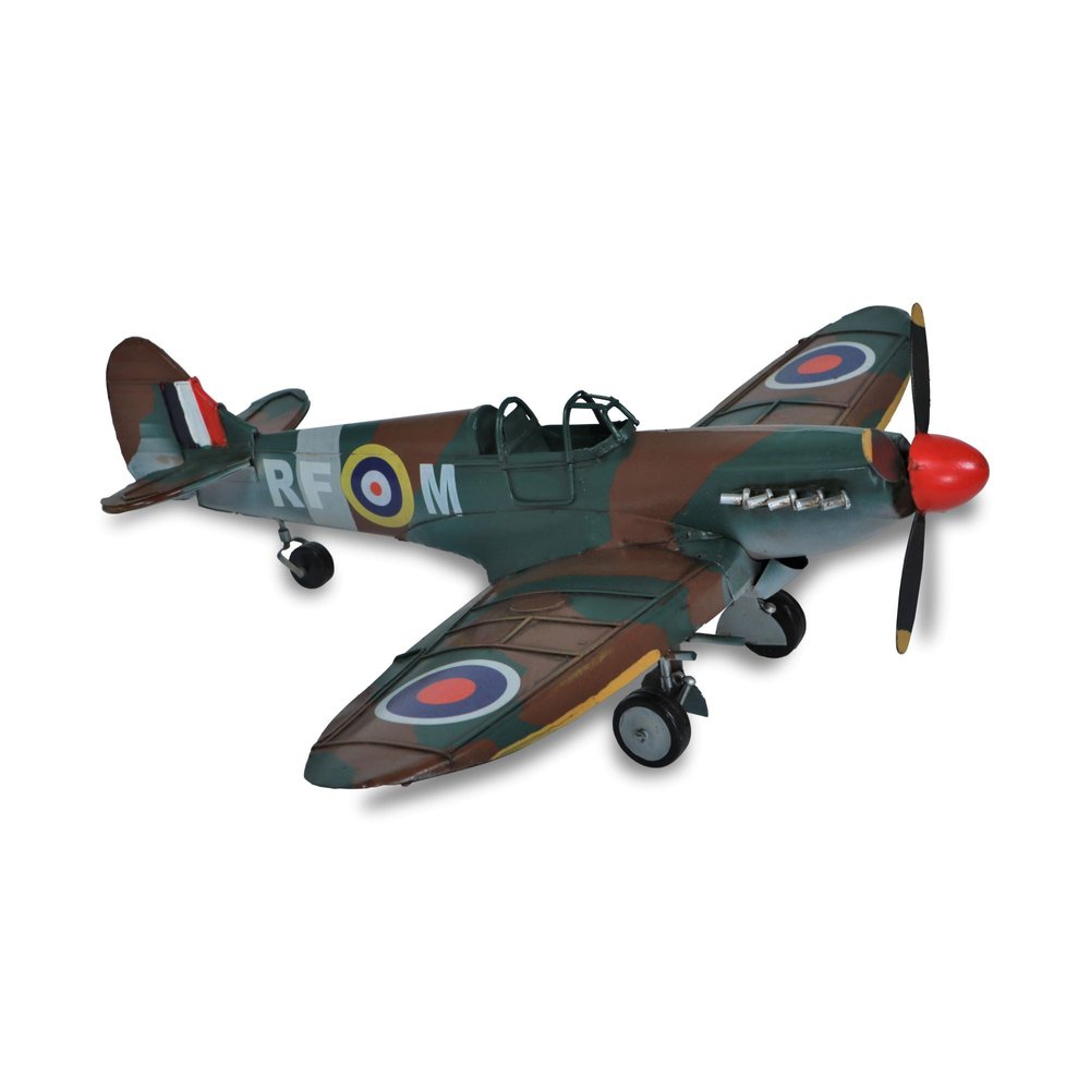 6" Green Metal Hand Painted 1940 Green and Brown Spit Fire Model Airplane HomeRoots
