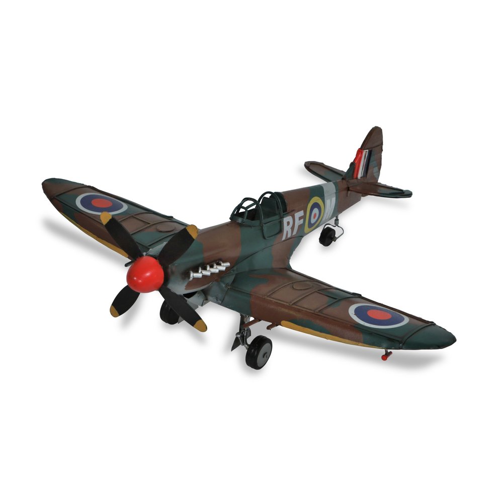 6" Green Metal Hand Painted 1940 Green and Brown Spit Fire Model Airplane HomeRoots