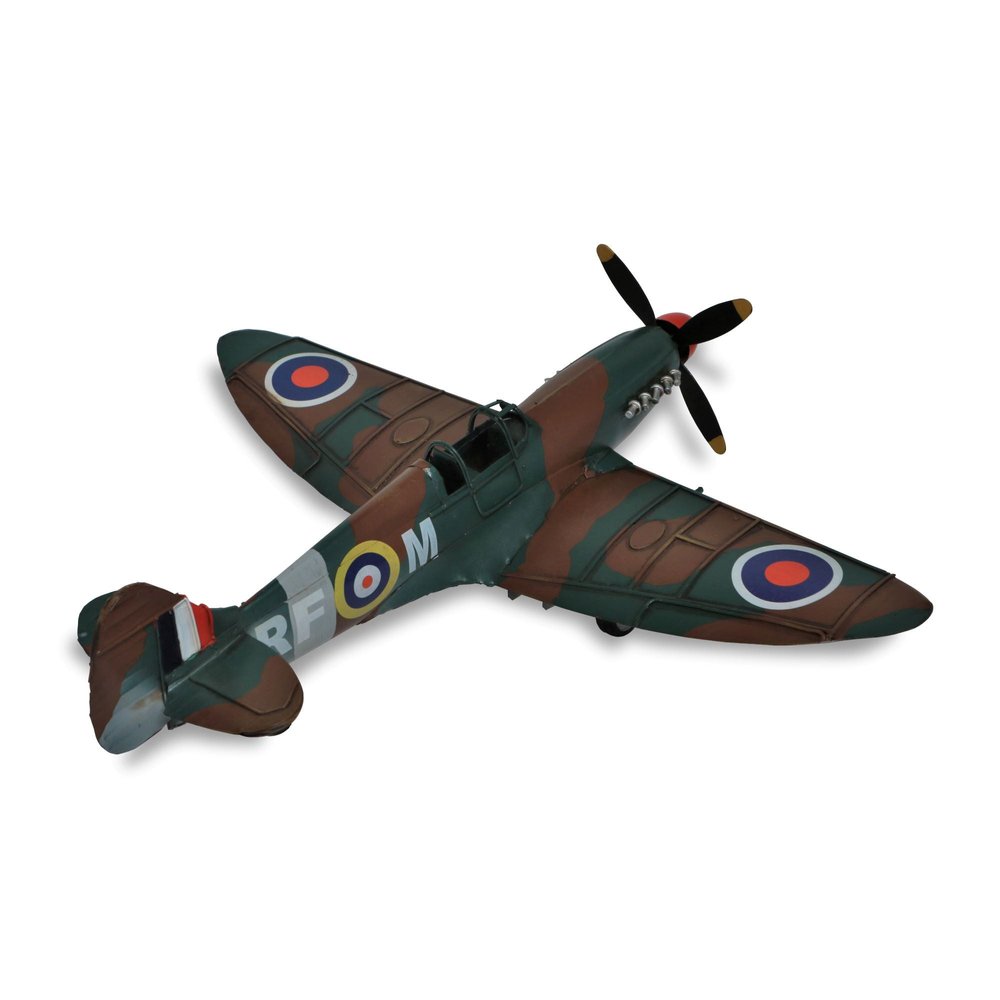 6" Green Metal Hand Painted 1940 Green and Brown Spit Fire Model Airplane HomeRoots