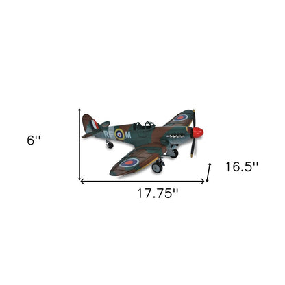 6" Green Metal Hand Painted 1940 Green and Brown Spit Fire Model Airplane HomeRoots