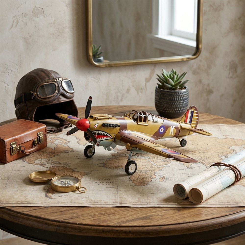 6" Yellow and Brown Metal Hand Painted 1941's P-40 Fighter Model Airplane HomeRoots