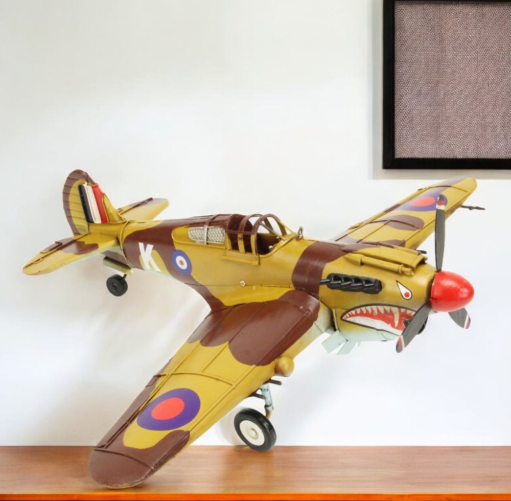 6" Yellow and Brown Metal Hand Painted 1941's P-40 Fighter Model Airplane HomeRoots