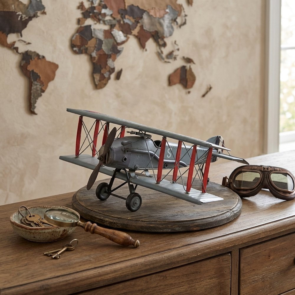 5" Red and Gray Metal Hand Painted 1916 Gray Bristol F28 Fighter Plane Model Airplane HomeRoots