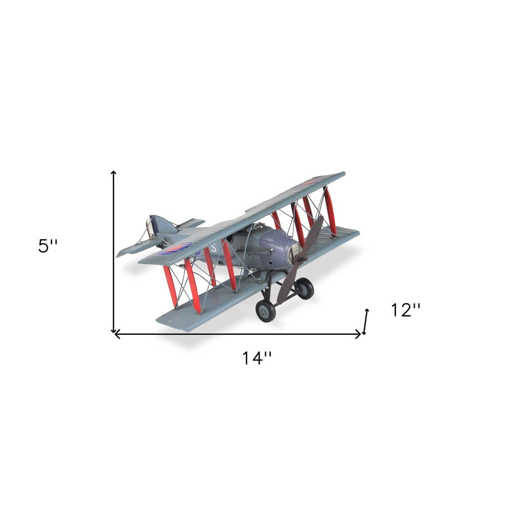 5" Red and Gray Metal Hand Painted 1916 Gray Bristol F28 Fighter Plane Model Airplane HomeRoots