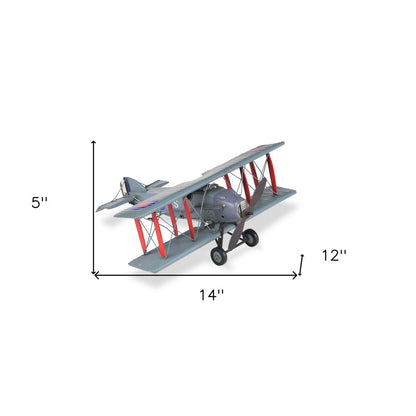 5" Red and Gray Metal Hand Painted 1916 Gray Bristol F28 Fighter Plane Model Airplane HomeRoots