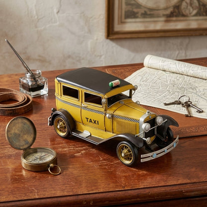 7" Yellow and Black Metal Hand Painted 1931 Yellow Taxi Model Car HomeRoots