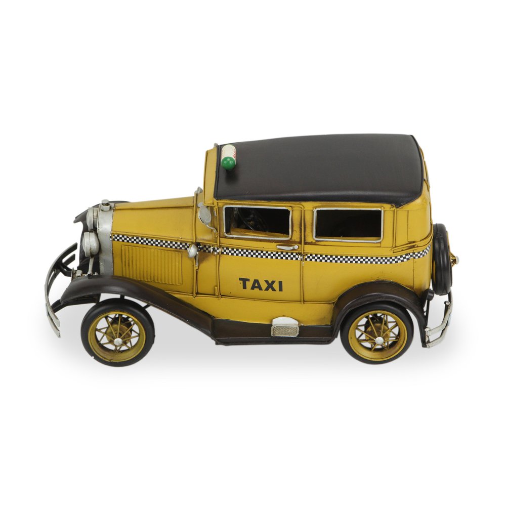 7" Yellow and Black Metal Hand Painted 1931 Yellow Taxi Model Car HomeRoots