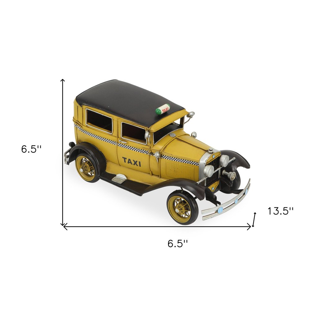 7" Yellow and Black Metal Hand Painted 1931 Yellow Taxi Model Car HomeRoots