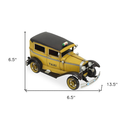 7" Yellow and Black Metal Hand Painted 1931 Yellow Taxi Model Car HomeRoots