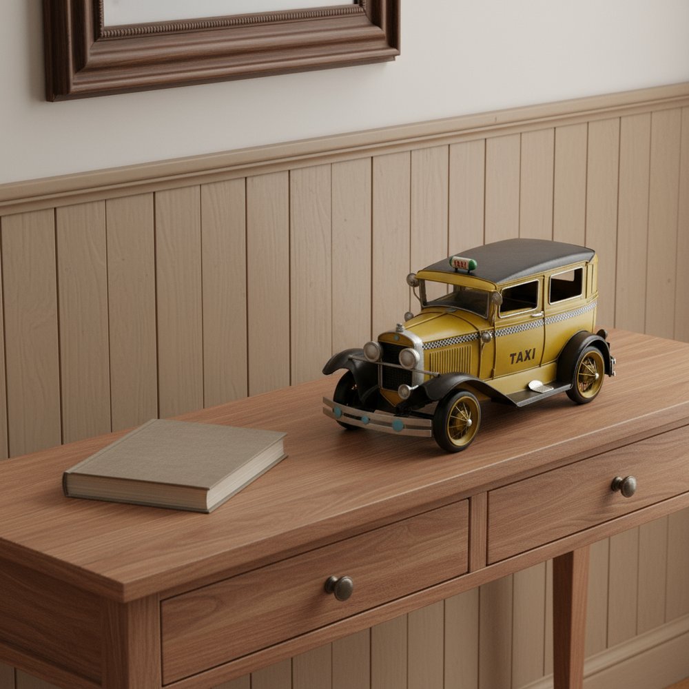 7" Yellow and Black Metal Hand Painted 1931 Yellow Taxi Model Car HomeRoots