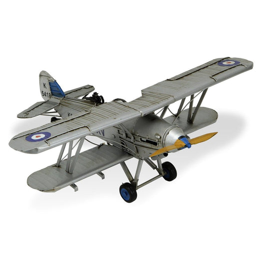 5" Blue and Gray Metal Hand Painted Model Airplane Tabletop Sculpture HomeRoots