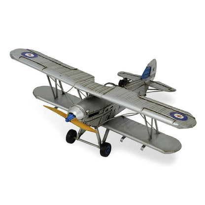 5" Blue and Gray Metal Hand Painted Model Airplane Tabletop Sculpture HomeRoots