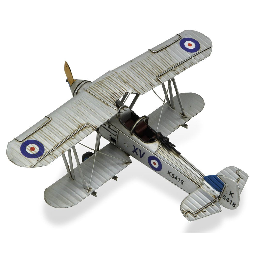 5" Blue and Gray Metal Hand Painted Model Airplane Tabletop Sculpture HomeRoots
