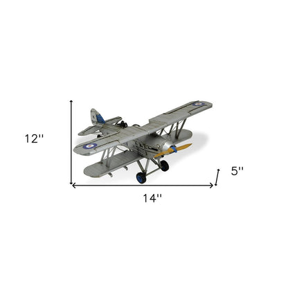 5" Blue and Gray Metal Hand Painted Model Airplane Tabletop Sculpture HomeRoots