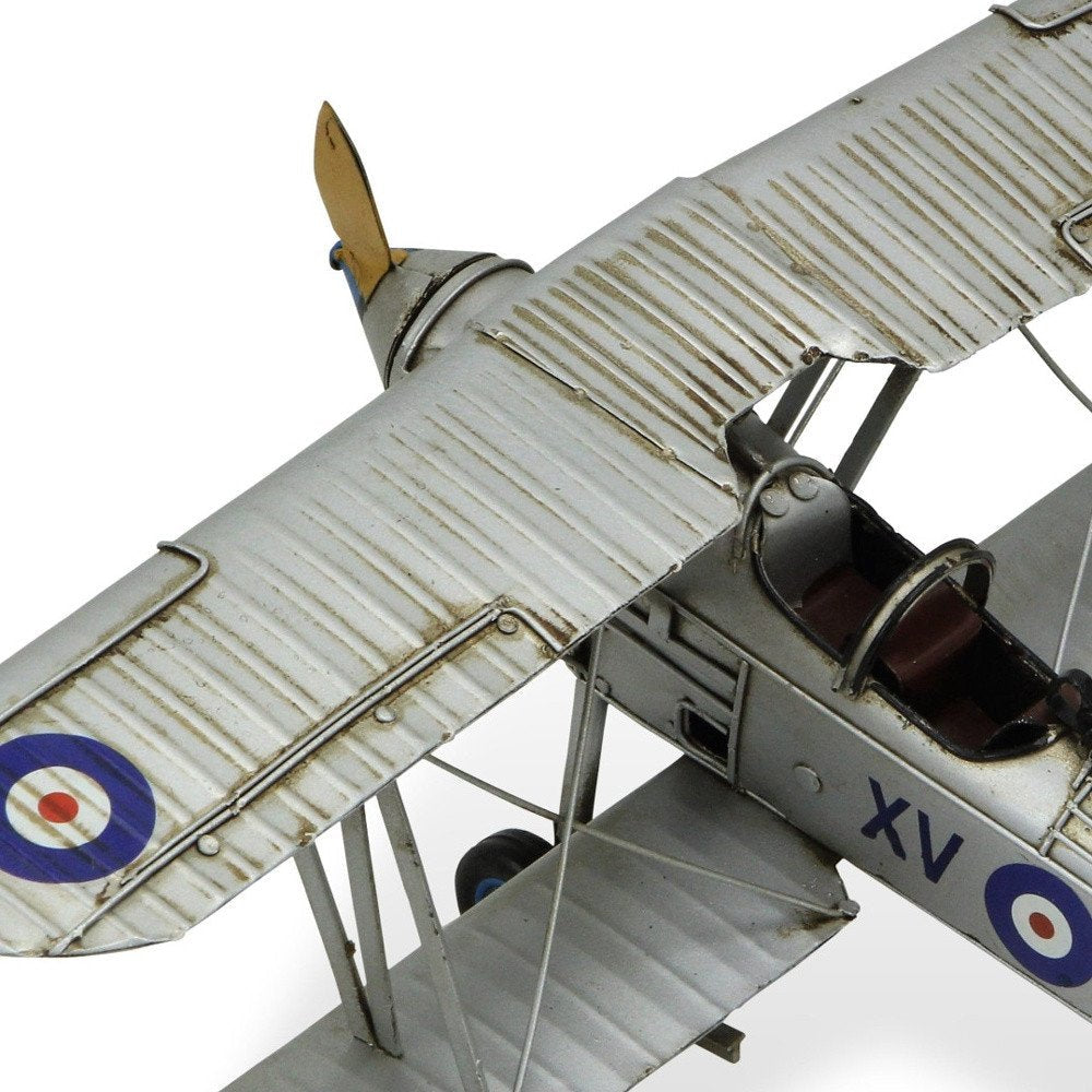 5" Blue and Gray Metal Hand Painted Model Airplane Tabletop Sculpture HomeRoots