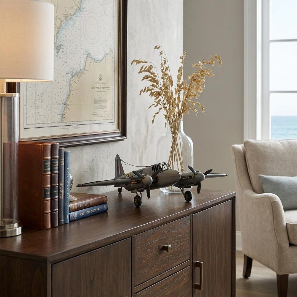 4" Black and Gray Metal Hand Painted Model Airplane Tabletop Sculpture HomeRoots