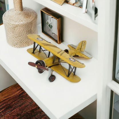 6" Yellow and Black Metal Hand Painted Model Airplane Tabletop Sculpture HomeRoots