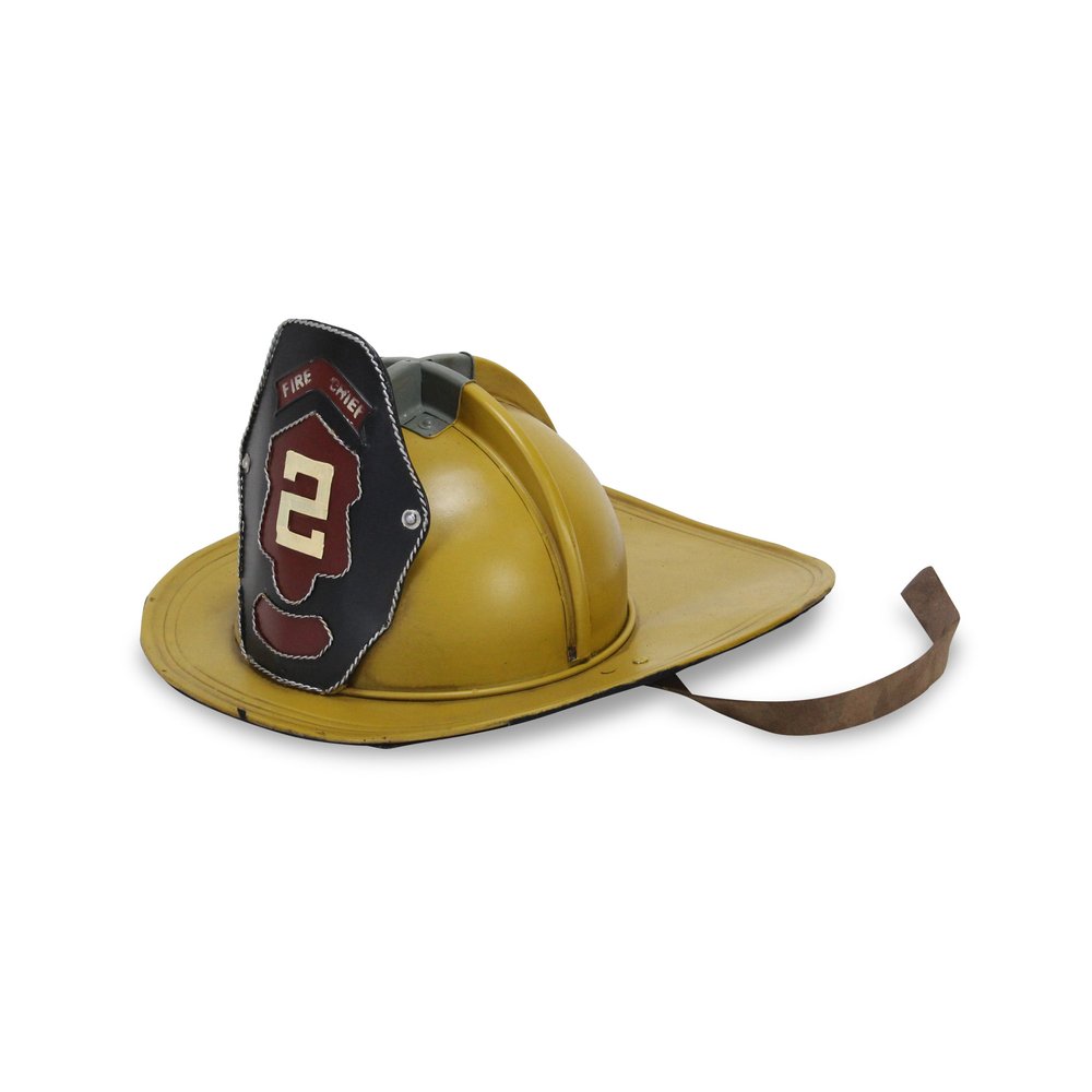 8" Yellow and Black Metal Fireman Hat Hand Painted Tabletop Sculpture HomeRoots