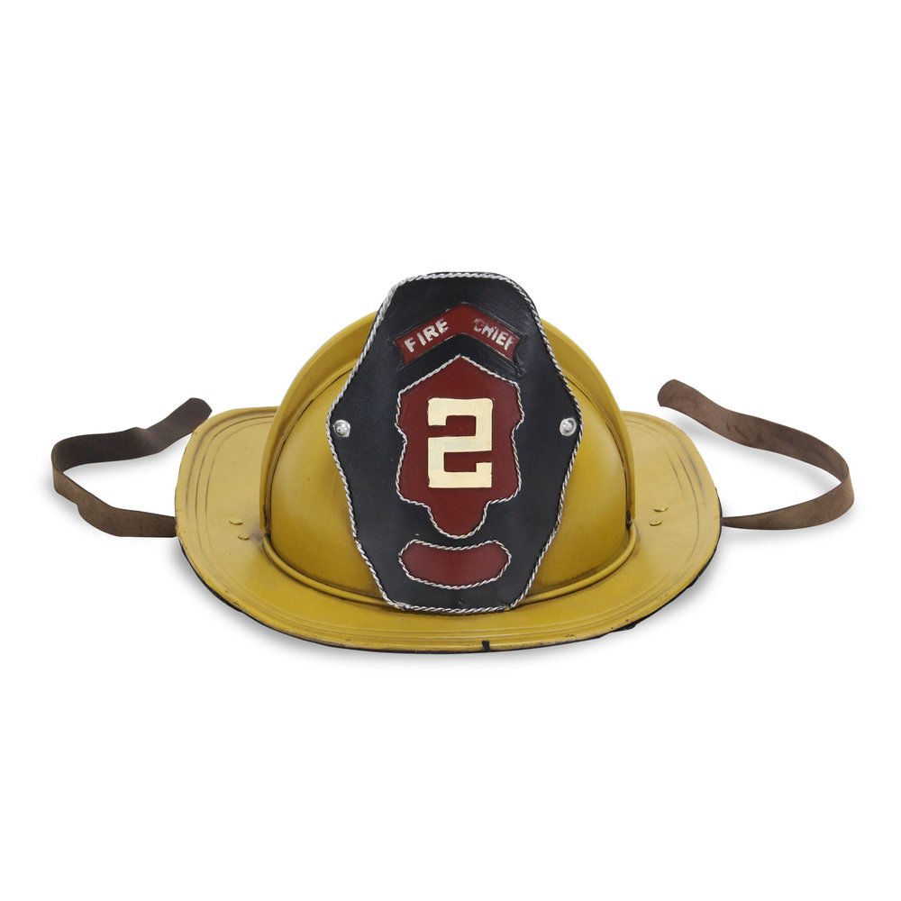 8" Yellow and Black Metal Fireman Hat Hand Painted Tabletop Sculpture HomeRoots