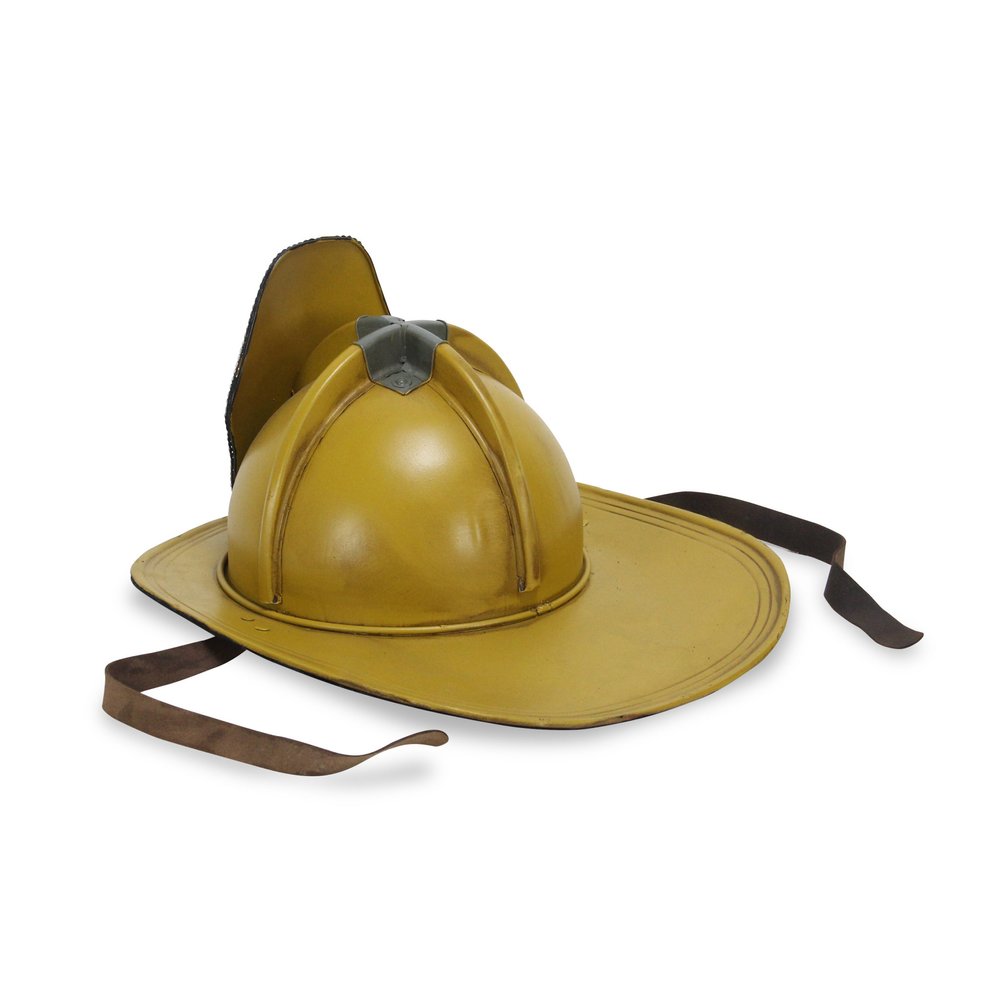 8" Yellow and Black Metal Fireman Hat Hand Painted Tabletop Sculpture HomeRoots
