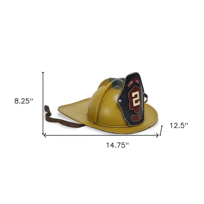 8" Yellow and Black Metal Fireman Hat Hand Painted Tabletop Sculpture HomeRoots