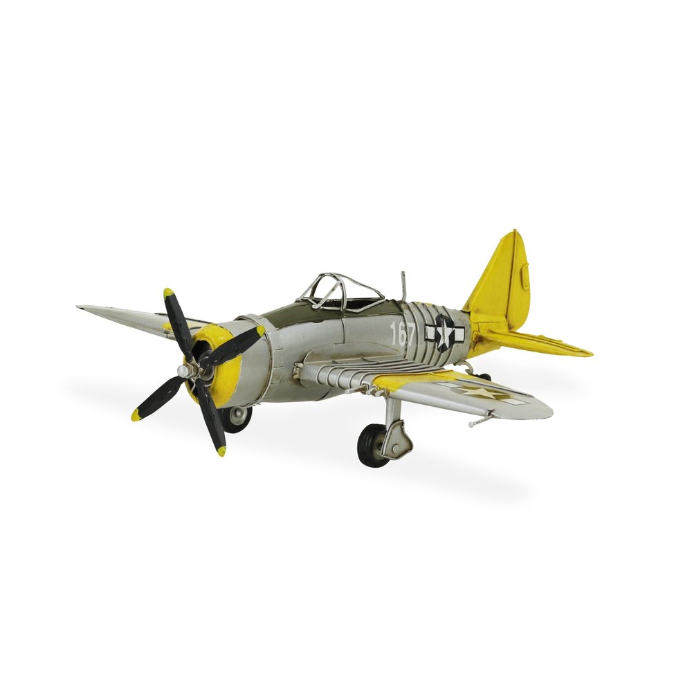 4" Yellow and Gray Metal Hand Painted P-47D Thunderbolt Model Airplane HomeRoots