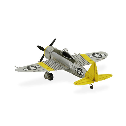 4" Yellow and Gray Metal Hand Painted P-47D Thunderbolt Model Airplane HomeRoots