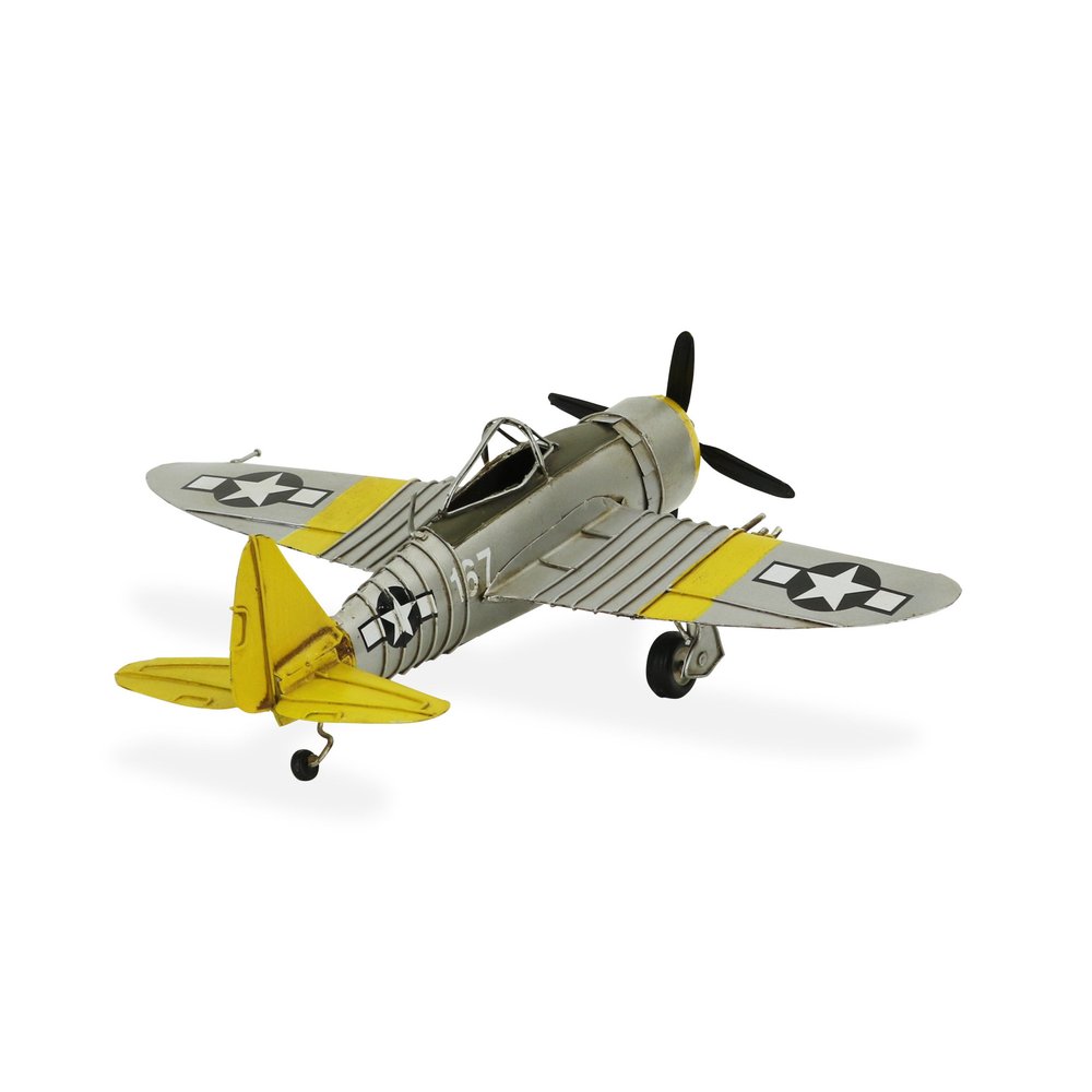 4" Yellow and Gray Metal Hand Painted P-47D Thunderbolt Model Airplane HomeRoots