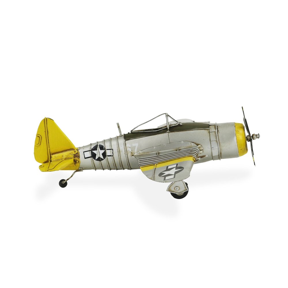 4" Yellow and Gray Metal Hand Painted P-47D Thunderbolt Model Airplane HomeRoots