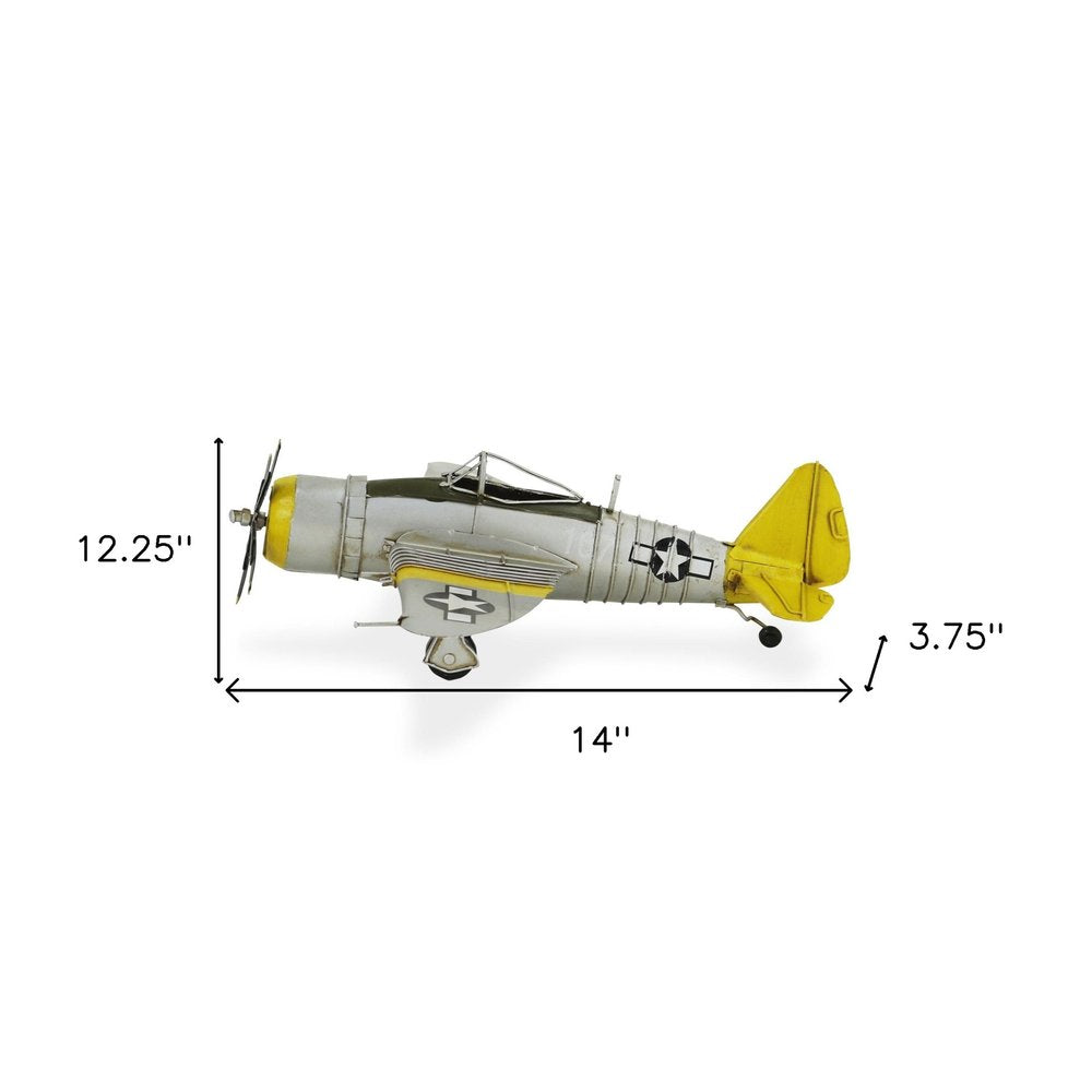 4" Yellow and Gray Metal Hand Painted P-47D Thunderbolt Model Airplane HomeRoots