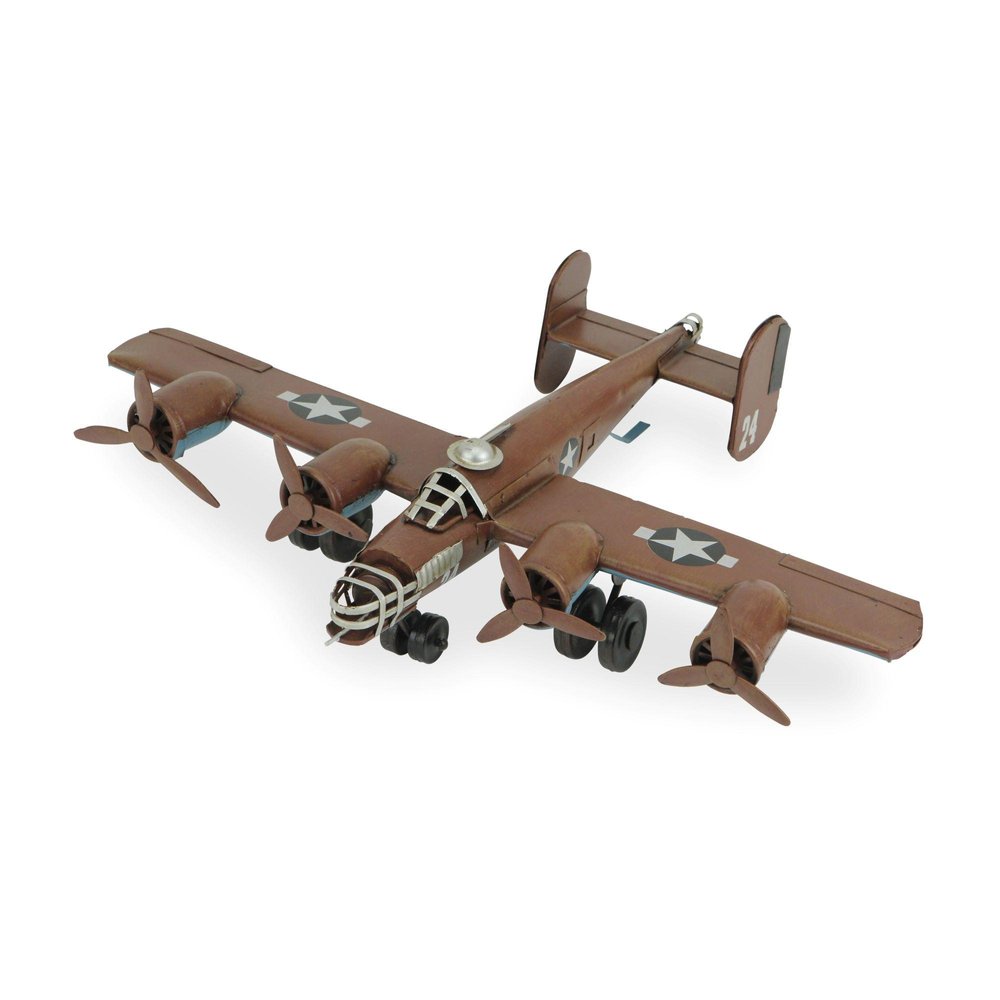 3" Brown and Silver Metal Hand Painted 1941 "B-24" Liberator Model Airplane HomeRoots