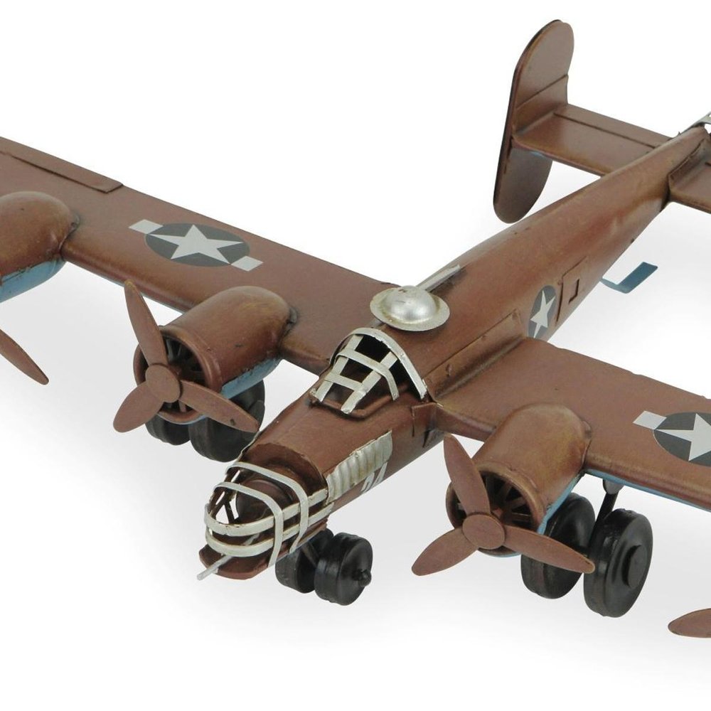 3" Brown and Silver Metal Hand Painted 1941 "B-24" Liberator Model Airplane HomeRoots