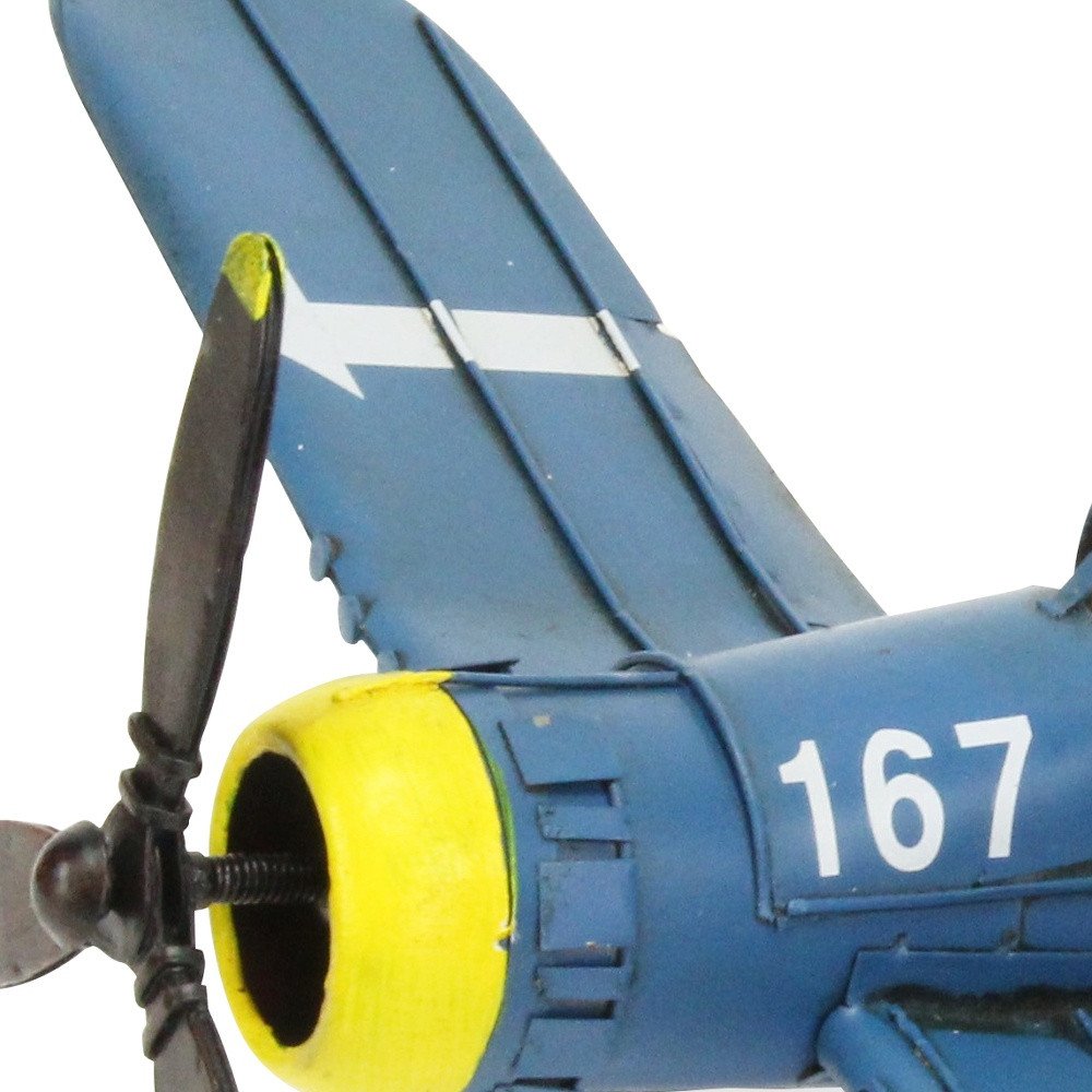 5" Blue and Yellow Metal Hand Painted Model Airplane Tabletop Sculpture HomeRoots