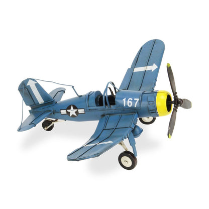 5" Blue and Yellow Metal Hand Painted Model Airplane Tabletop Sculpture HomeRoots
