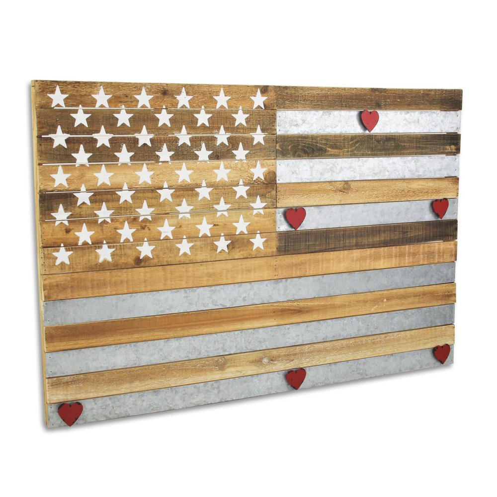 24" X 36" Brown and Gray Stars And Stripes Wood and Metal Hanging Dimensional Sculpture — view 2